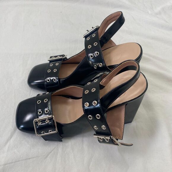 Cuccoo NEW Y2K Studded Vampy Gothic Black Patent Silver Buckle Mary Jane Heels - Picture 6 of 8